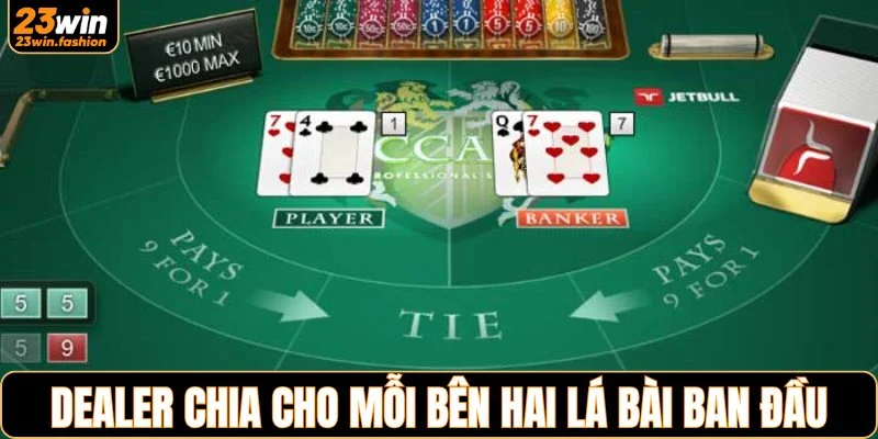 Dealer lần lượt chia cho mỗi bên hai lá bài ban đầu